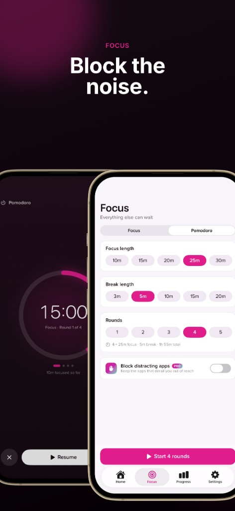 HabitOS Focus setup and Pomodoro timer